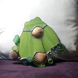 Green Stained Glass Seashell Art